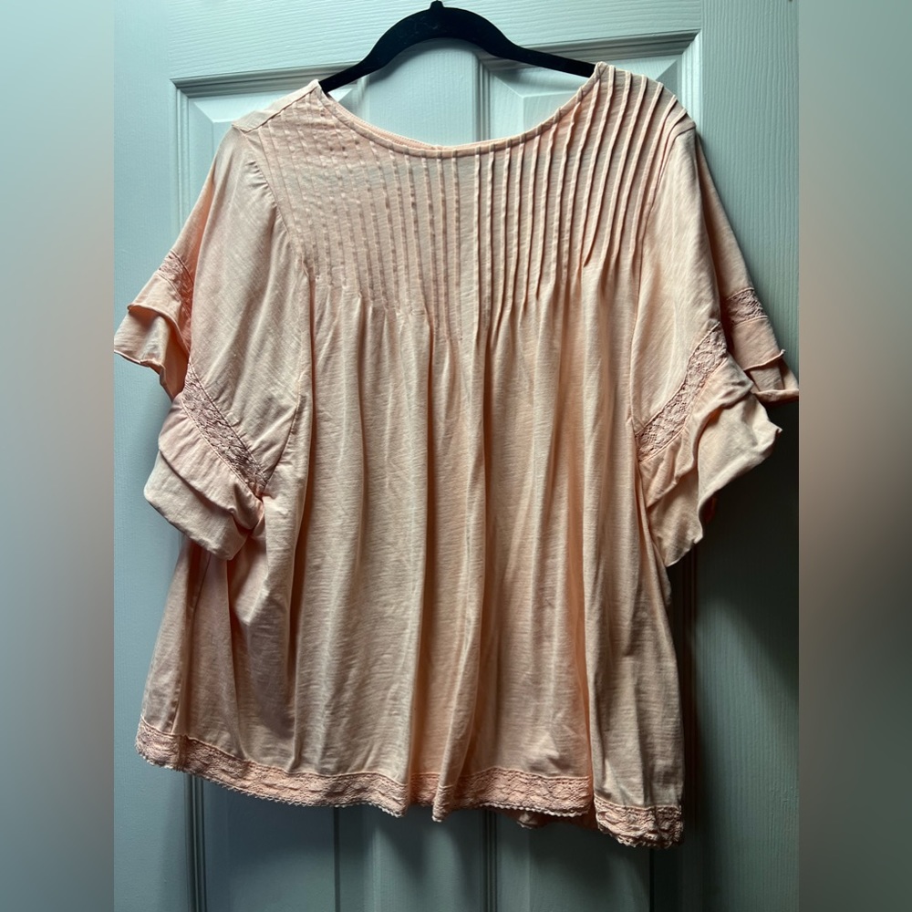 Peach Ruffle Sleeve Blouse | True Craft
